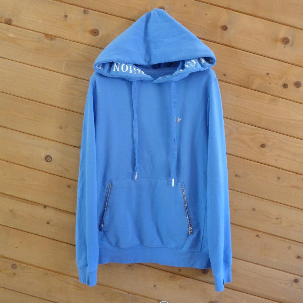 True Religion Light Blue Men's Logo Hoodie Sweater Sweatshirt Pull Over Top XL